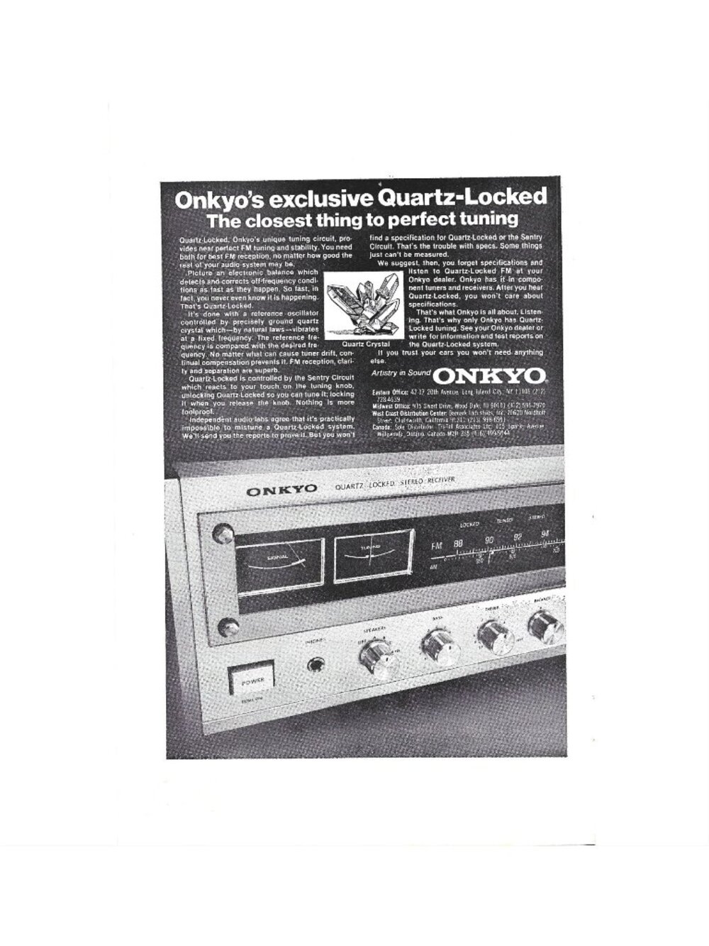 Print Ad Onkyo Exclusive Quartz-Locked Stereo Receiver Vintage 1978 AD